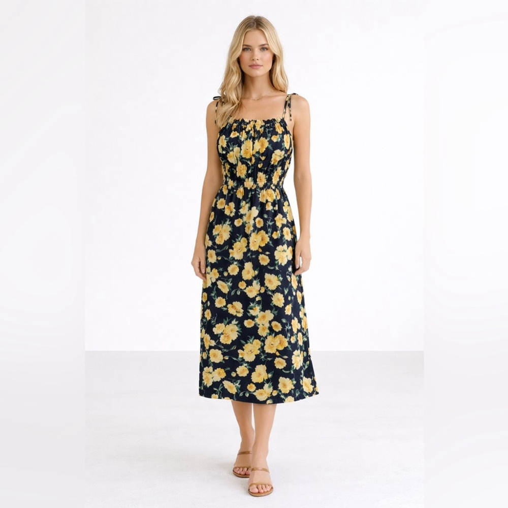 IMVELY Yellow Floral Midi Dress – Size M